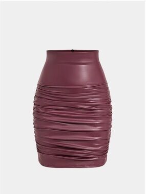 NWT* High-Waist Ruched Faux Leather Pencil Skirt in Plum